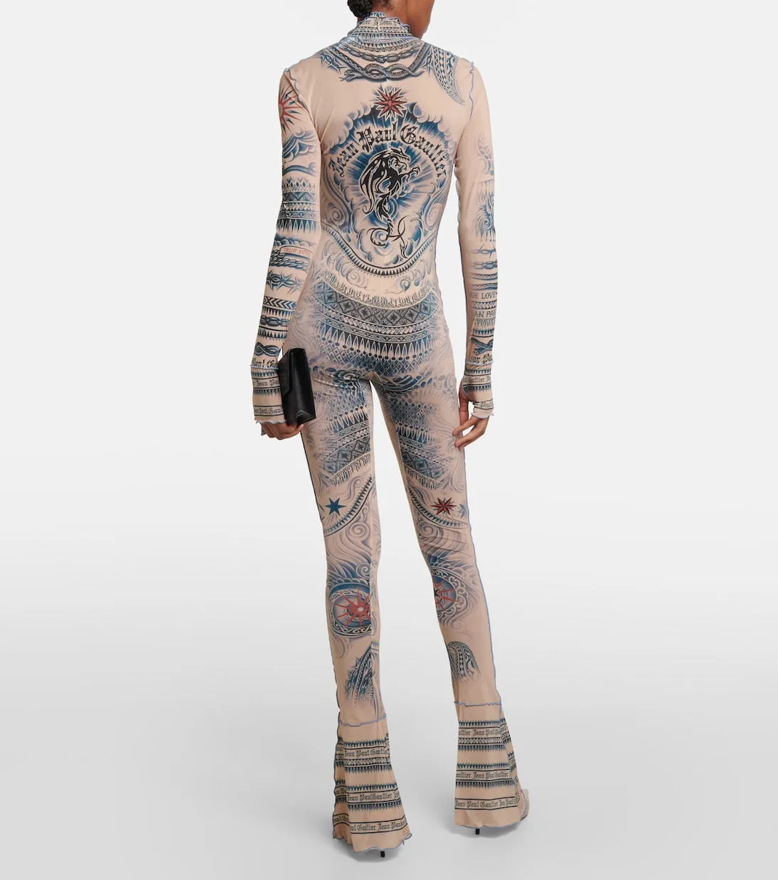 Mesh jumpsuit from the Jean Paul Gaultier tattoo collection, multicolor