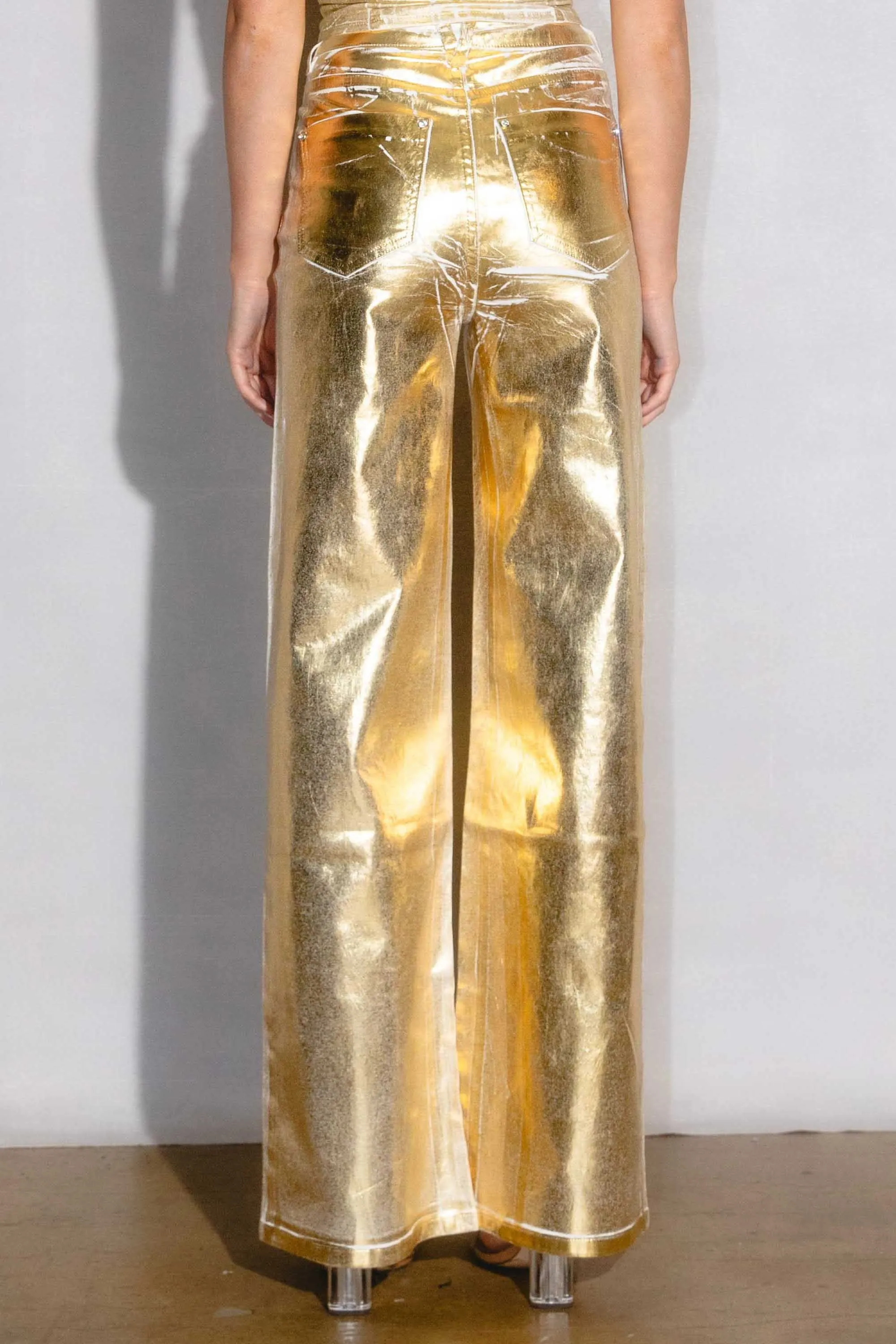 Metallic Foil Wide Leg Pants