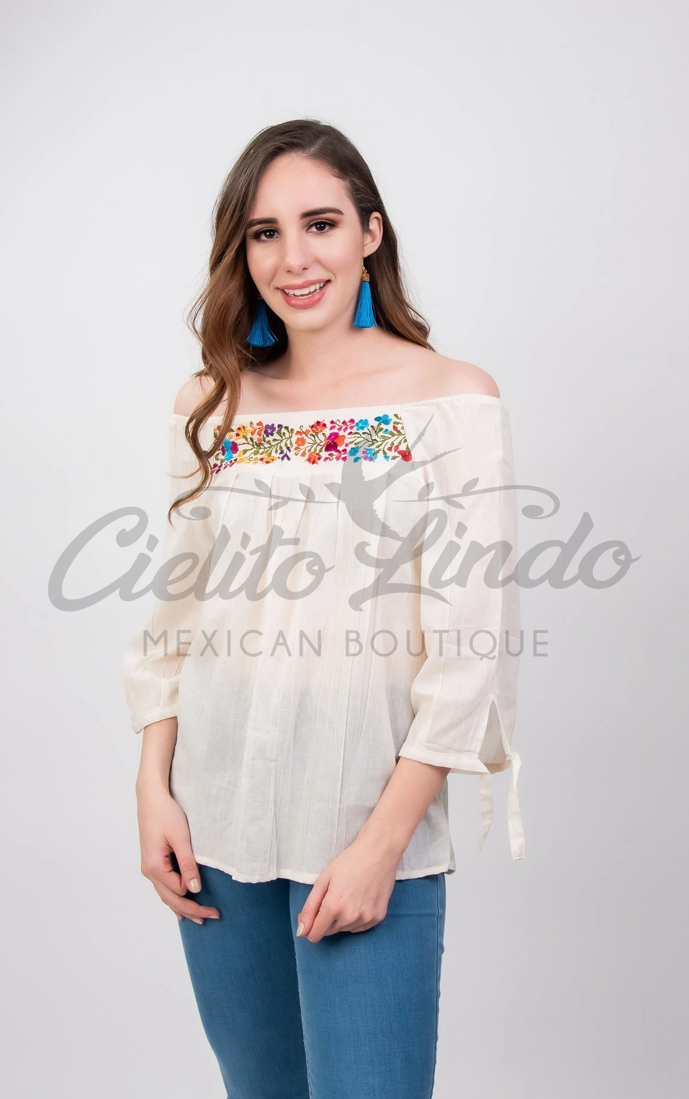 Mexican Embroidered Blouse Cozumel Cream