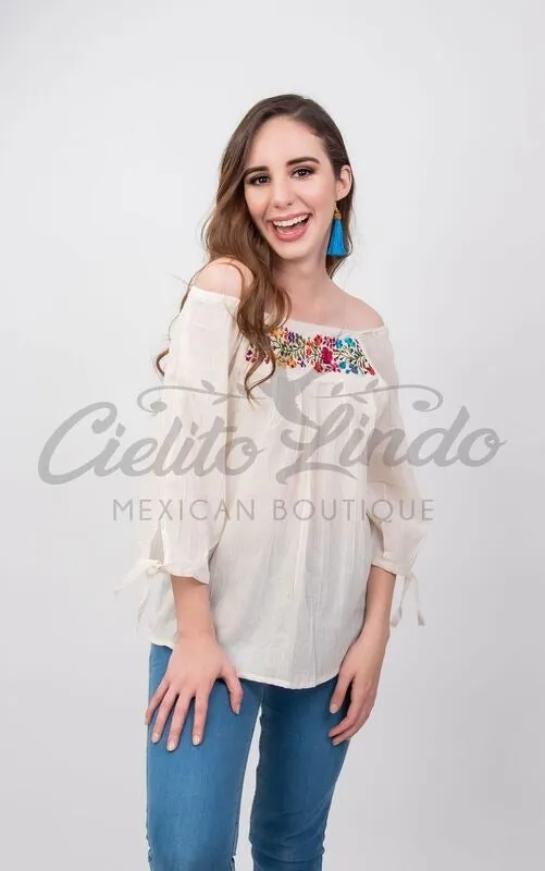 Mexican Embroidered Blouse Cozumel Cream