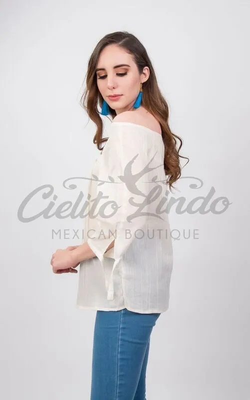 Mexican Embroidered Blouse Cozumel Cream