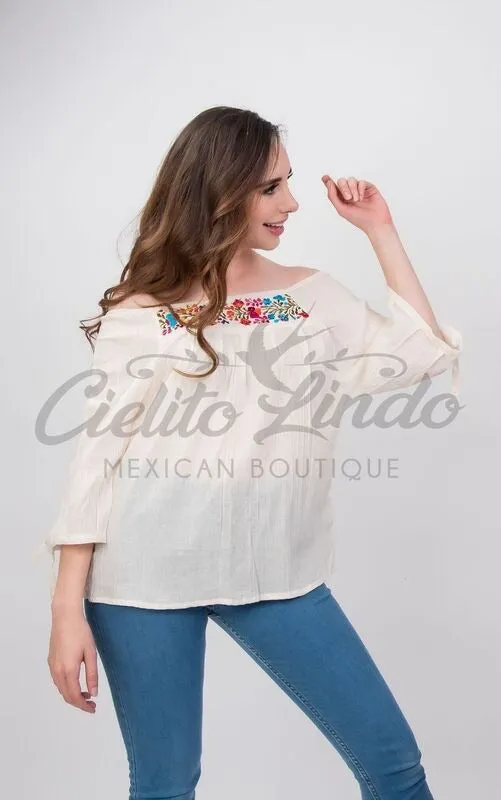 Mexican Embroidered Blouse Cozumel Cream