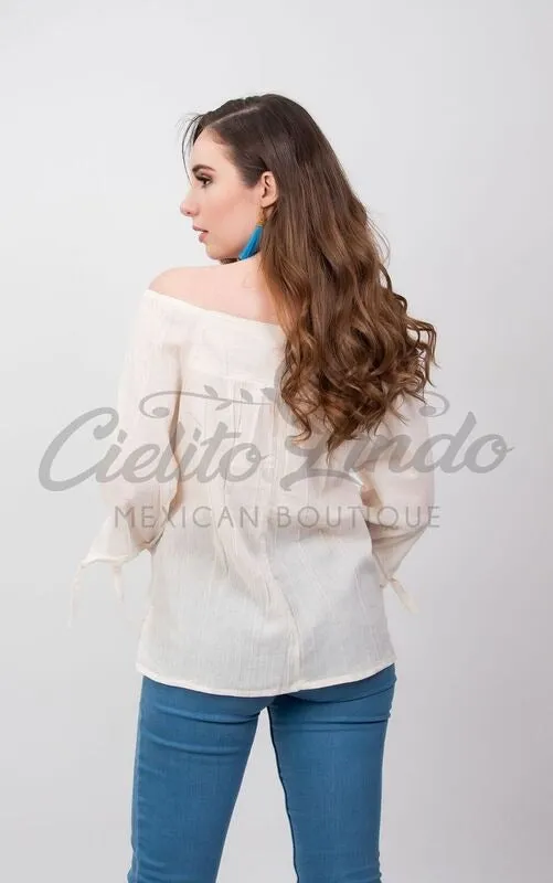 Mexican Embroidered Blouse Cozumel Cream