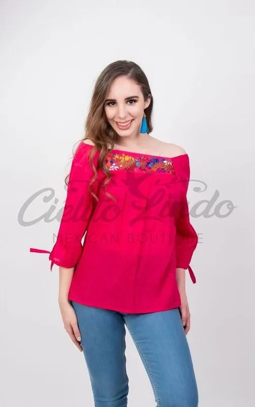 Mexican Embroidered Blouse Cozumel Red