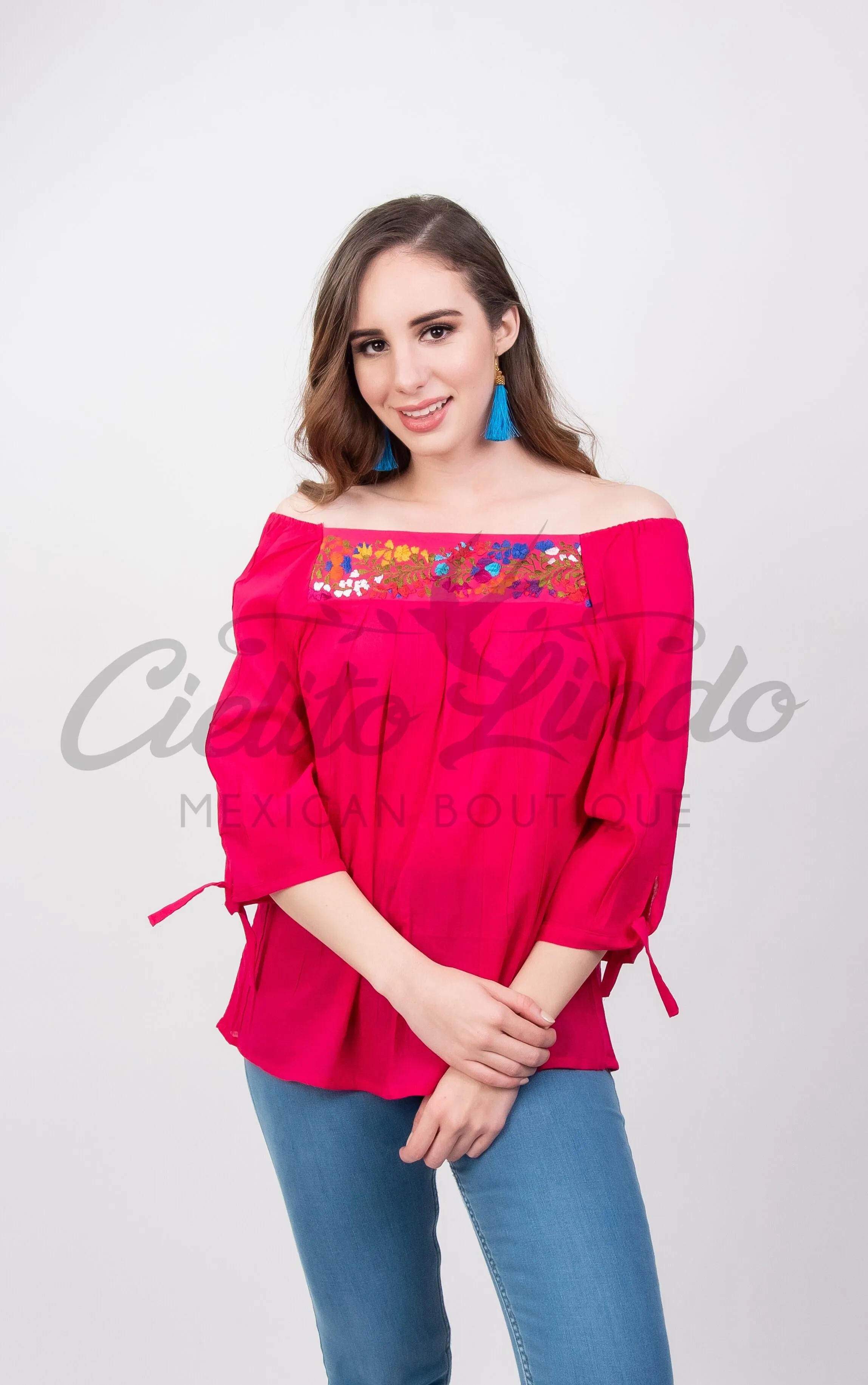 Mexican Embroidered Blouse Cozumel Red