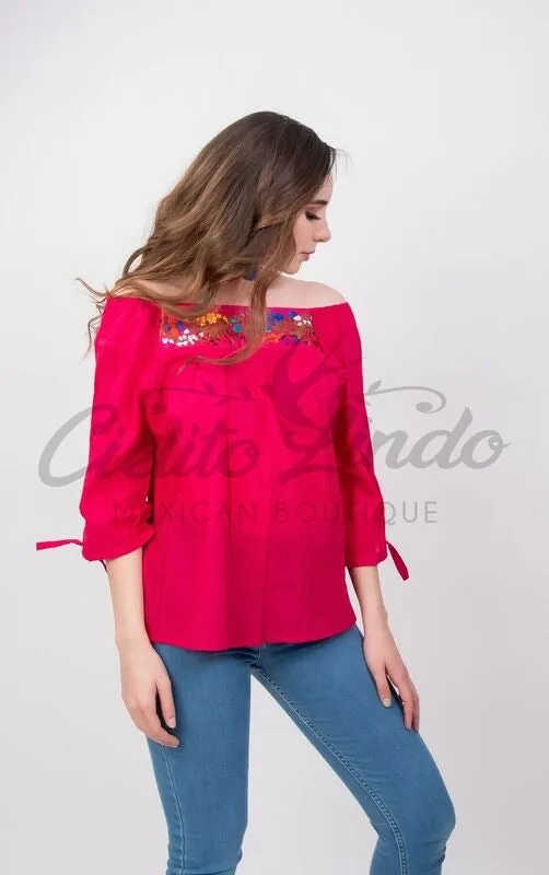 Mexican Embroidered Blouse Cozumel Red