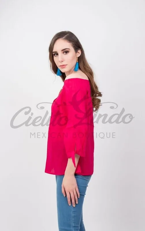 Mexican Embroidered Blouse Cozumel Red