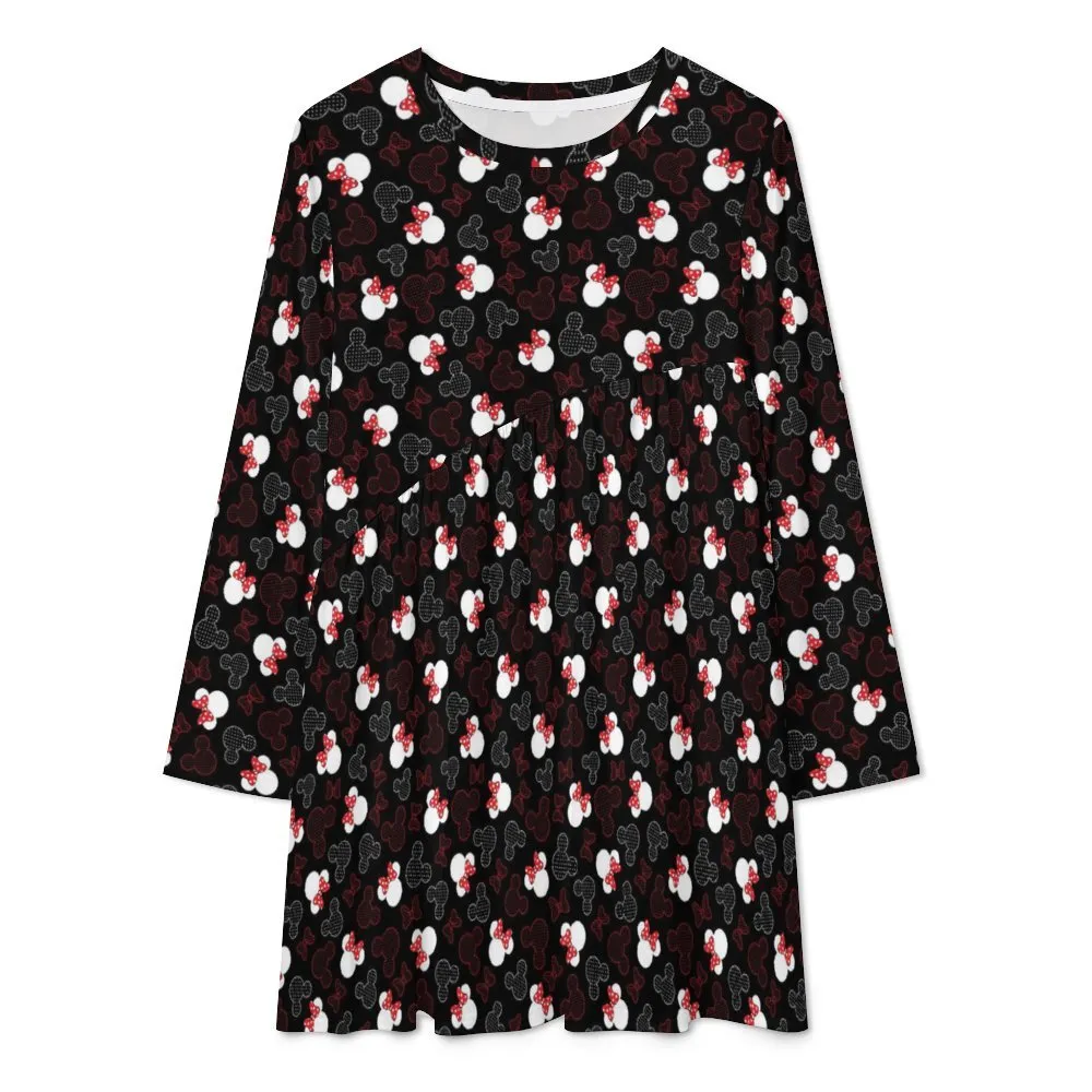 Mickey And Minnie Dots Long Sleeve Patchwork T-shirt Dress