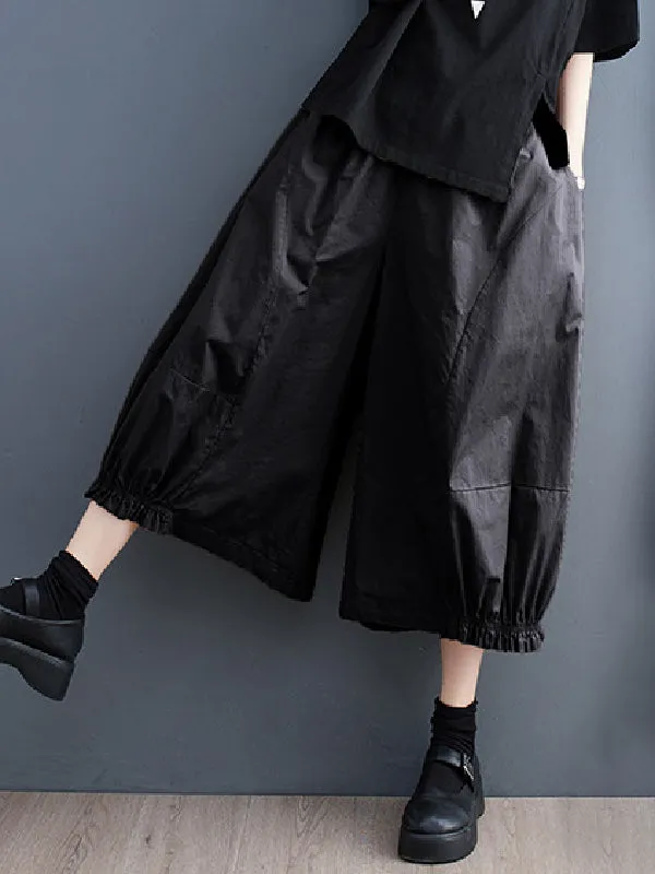 Ninth Pants Wide Leg Solid Color Split-Joint Casual Pants Bottoms