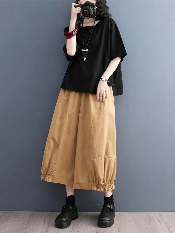 Ninth Pants Wide Leg Solid Color Split-Joint Casual Pants Bottoms