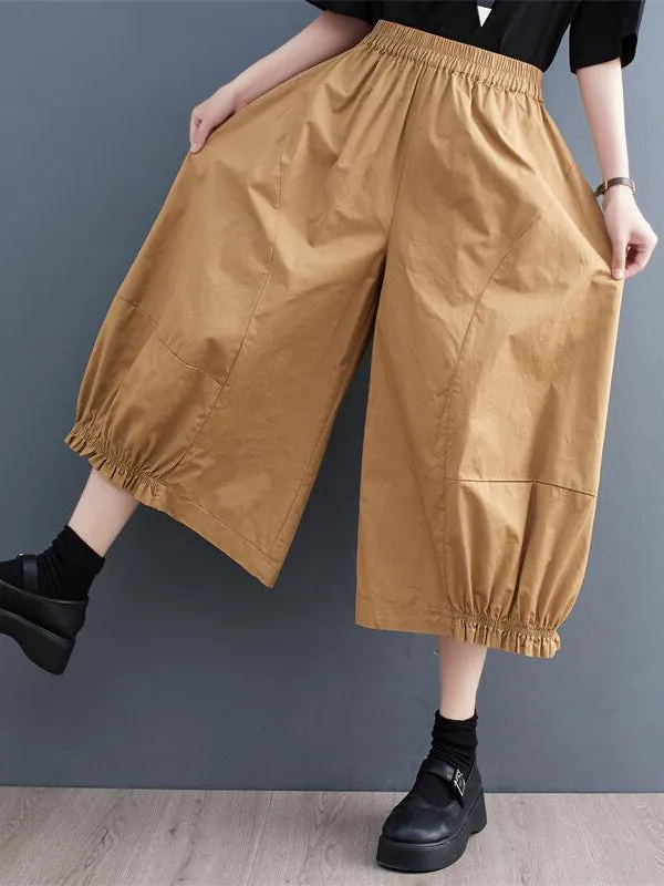 Ninth Pants Wide Leg Solid Color Split-Joint Casual Pants Bottoms