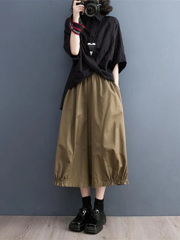 Ninth Pants Wide Leg Solid Color Split-Joint Casual Pants Bottoms