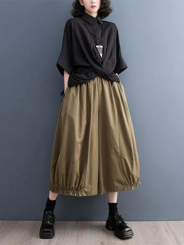 Ninth Pants Wide Leg Solid Color Split-Joint Casual Pants Bottoms