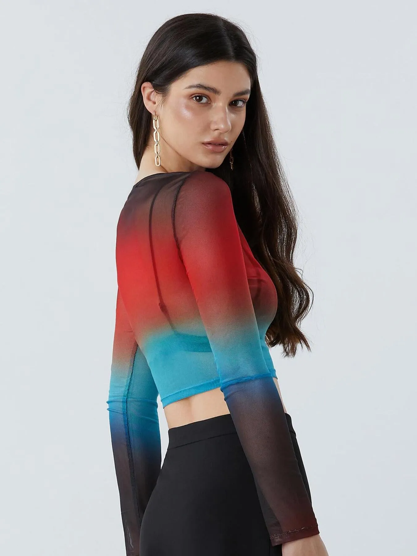 Ombre Sheer Round Neck Crop Top