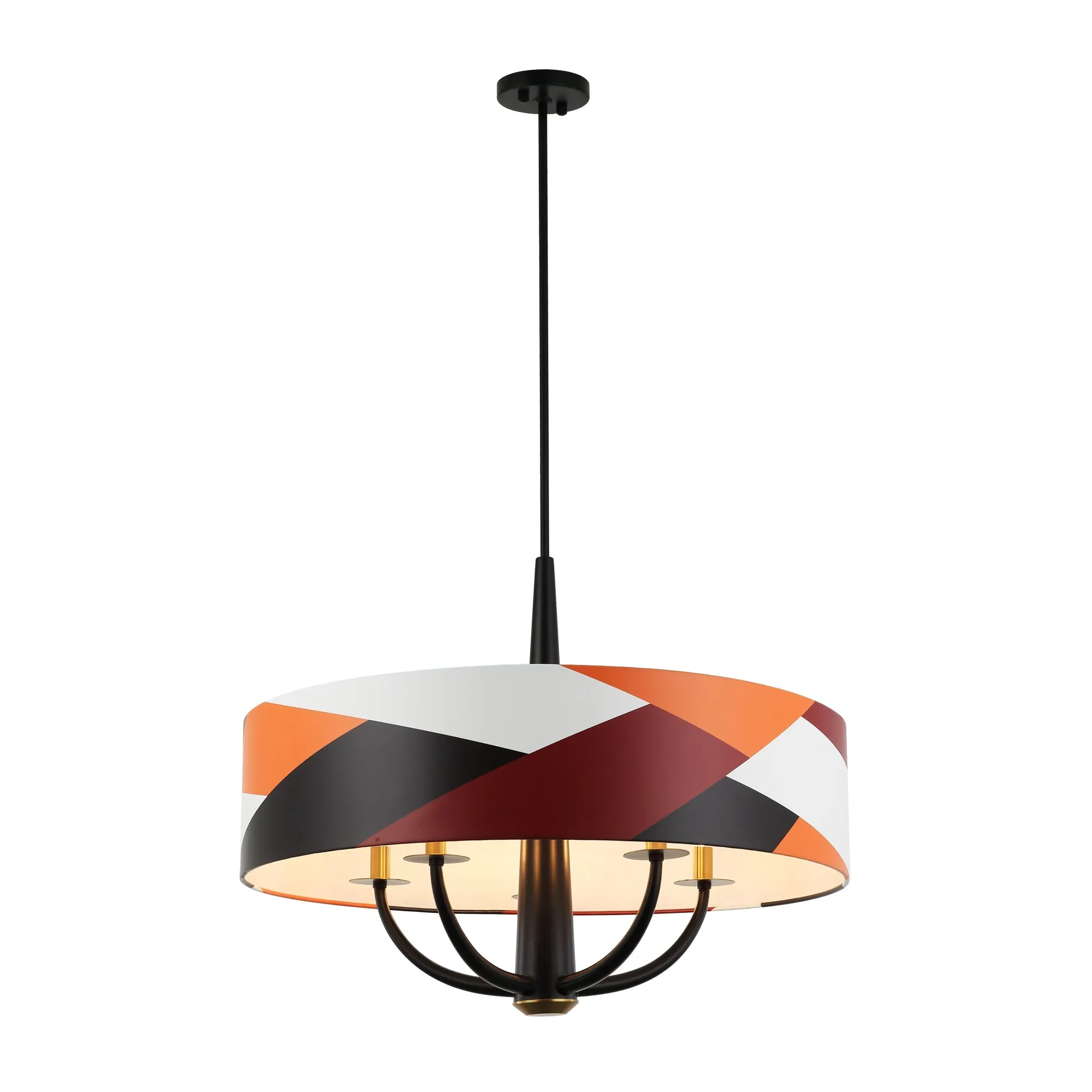 Patchwork 501P05BLSB 5-Light Pendant Light - Black/Satin Brass/Patchwork