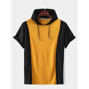 Patchwork Contrast Color Drawstring Hoodie T-shirts