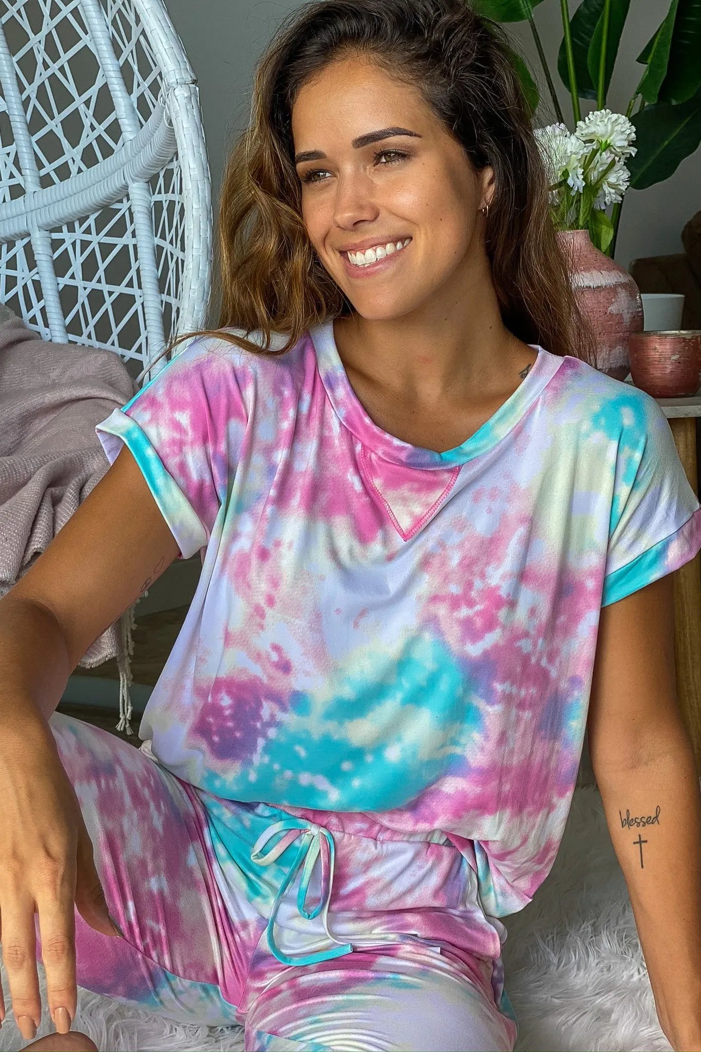 Pink Pastel Tie Dye Short Sleeve Top