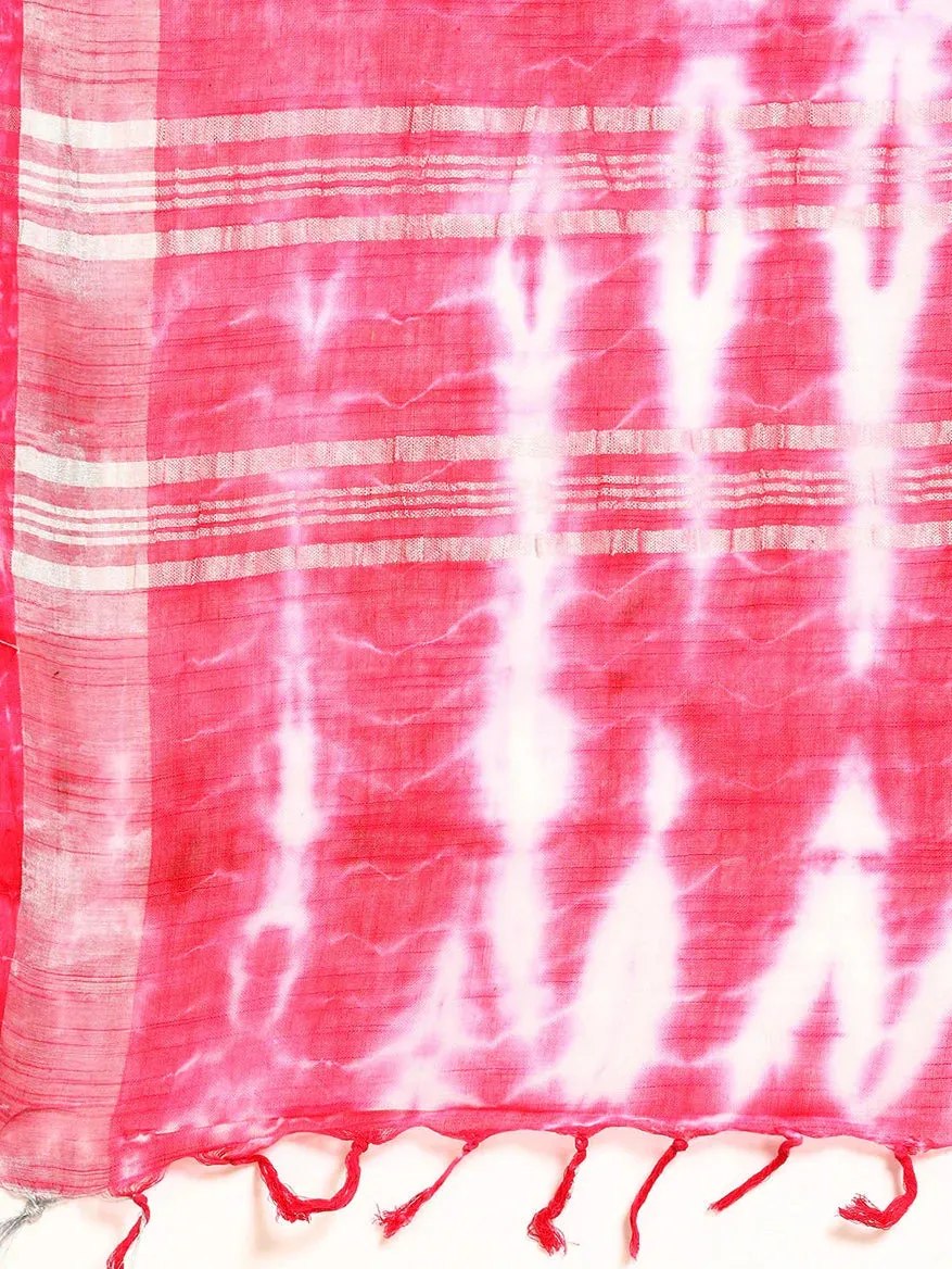 Pink Tie & Dye Pure Linen Saree