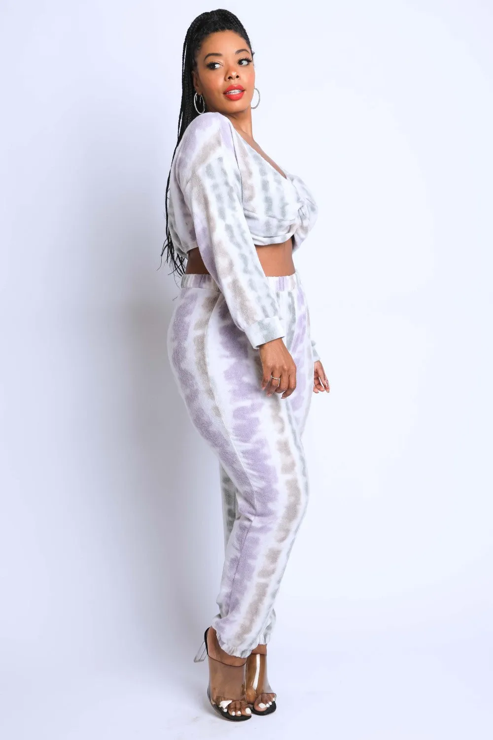 Plus Size Tie Dye Off Shoulder Two Piece Set