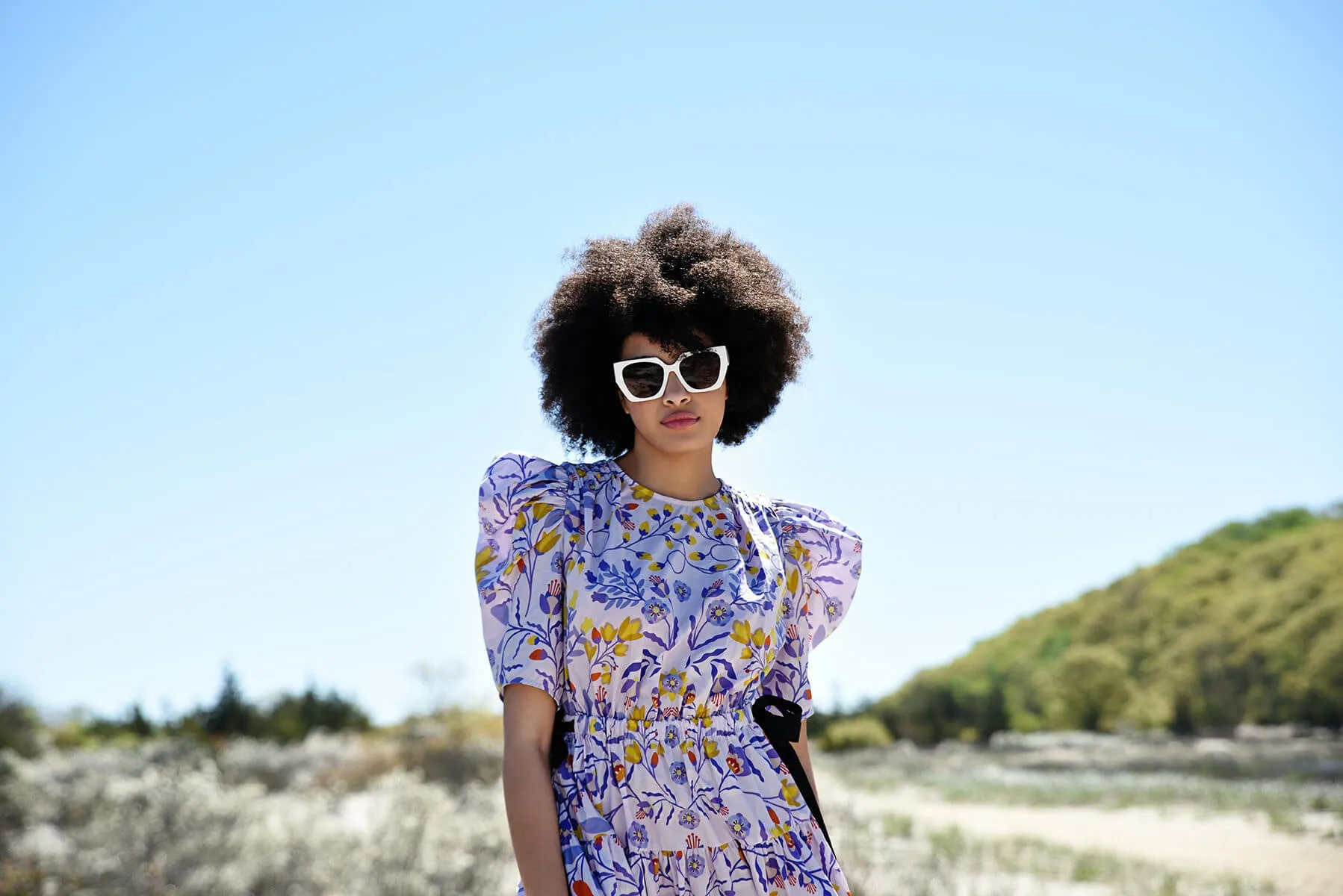 Purple Floral Cotton Midi Dress