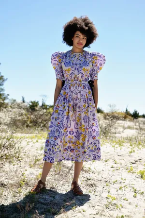 Purple Floral Cotton Midi Dress