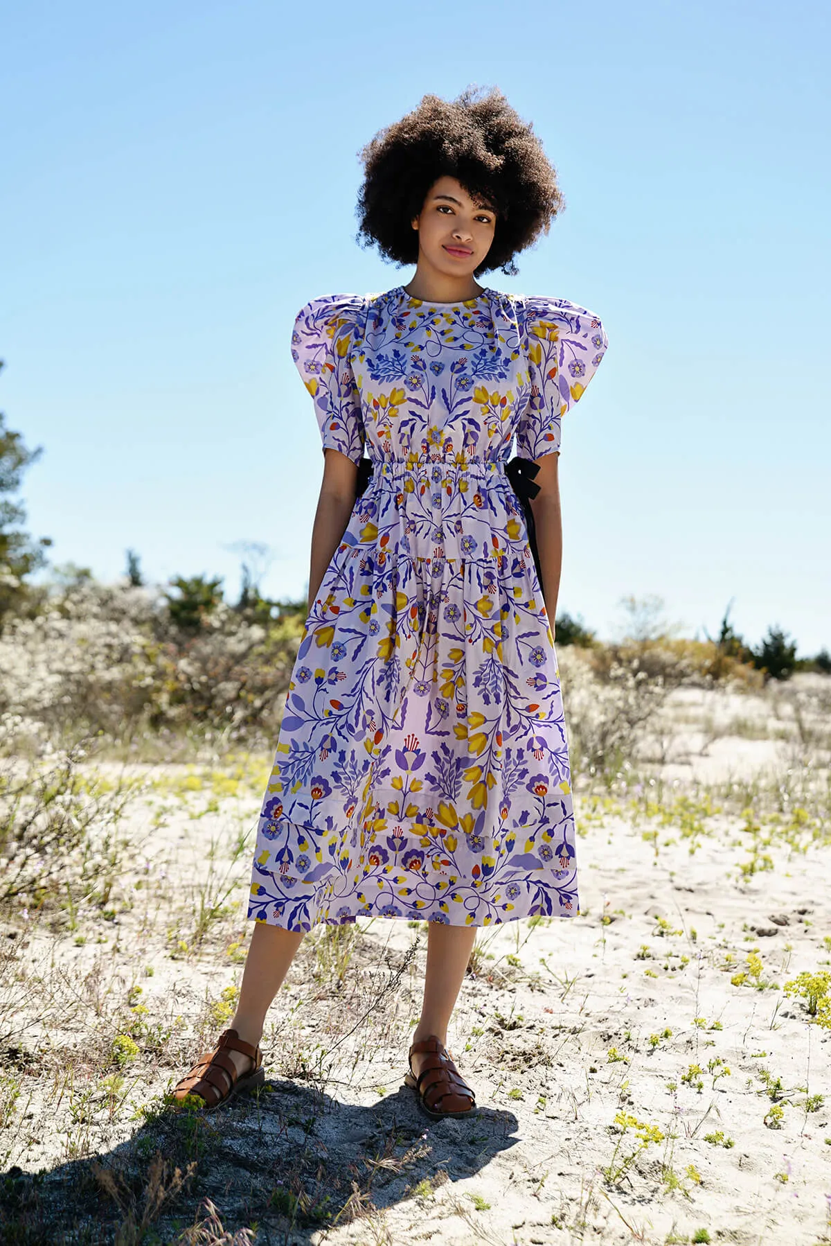 Purple Floral Cotton Midi Dress