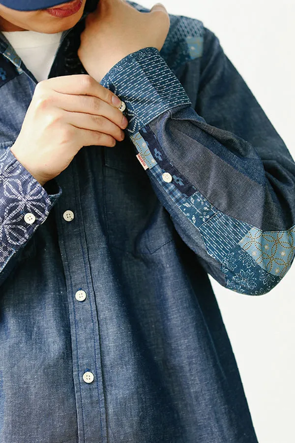 Retro Patchwork Printed Denim Shirts