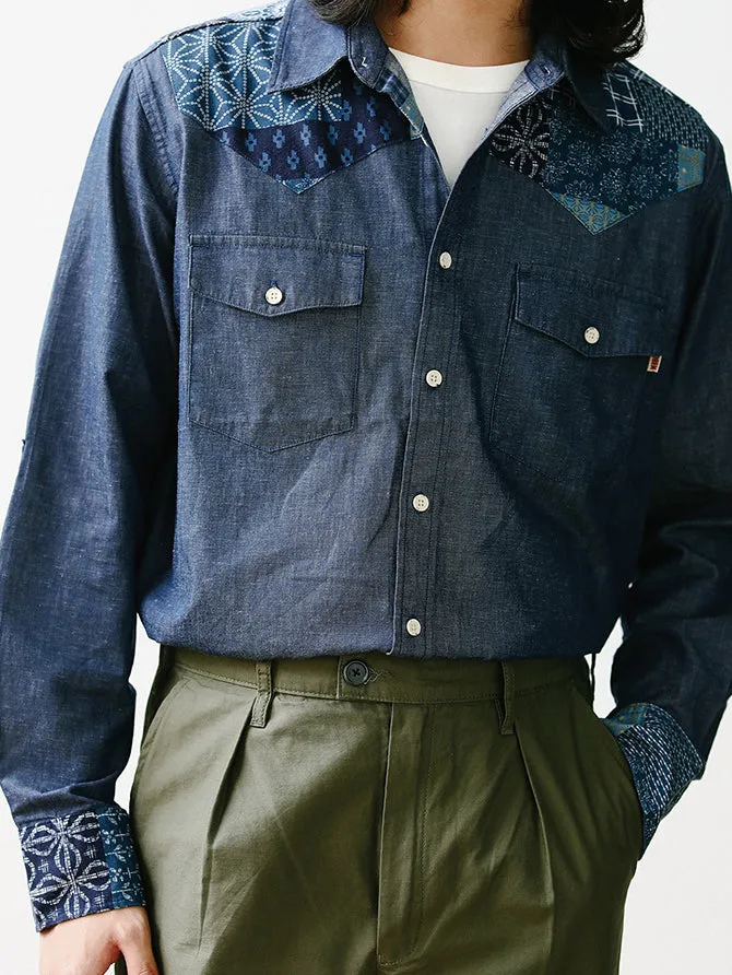 Retro Patchwork Printed Denim Shirts