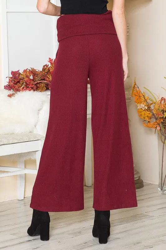 Rib Brushed Wide Leg Pants with Pockets