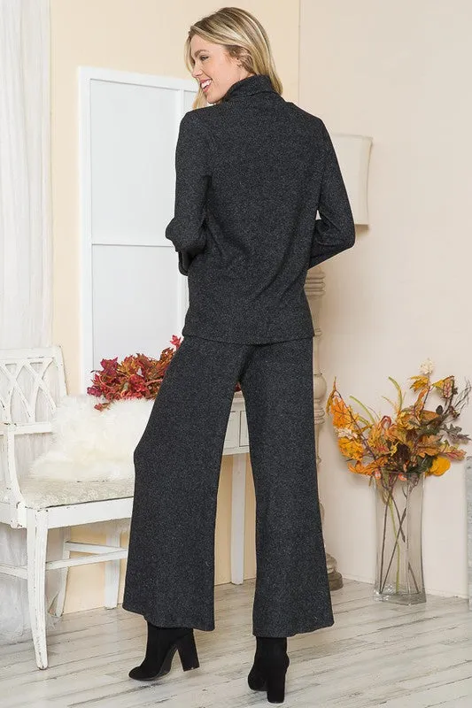 Rib Brushed Wide Leg Pants with Pockets