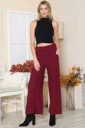 Rib Brushed Wide Leg Pants with Pockets