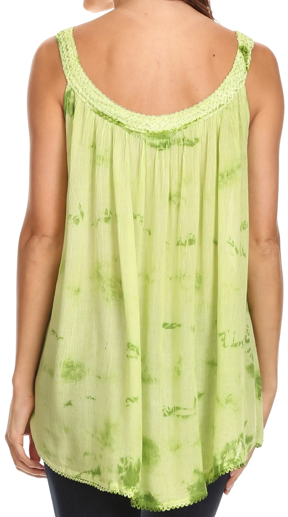 Sakkas Ashanti Embroidered Trim Picot Rayon Tie Dye Tank Top