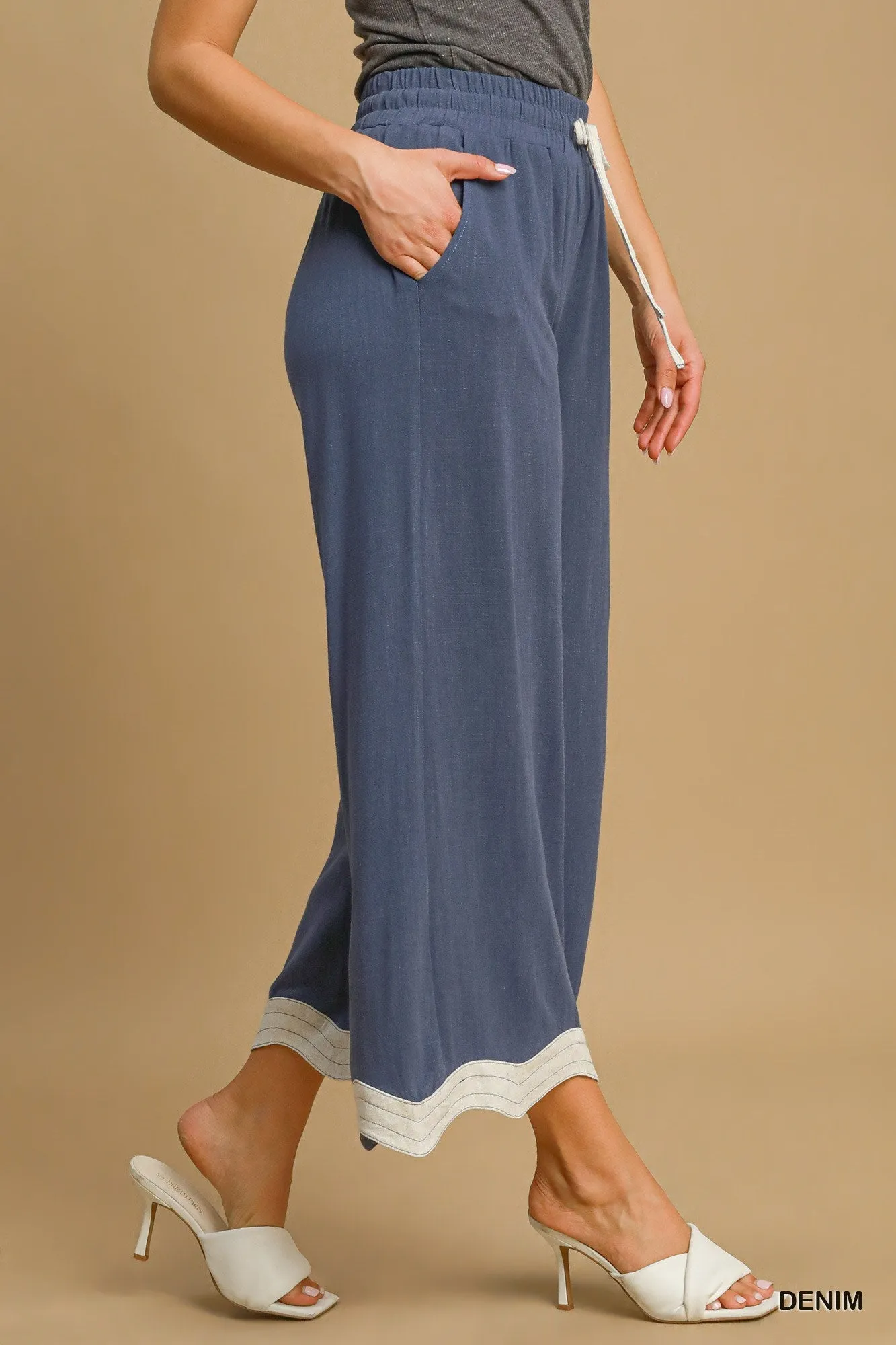 Scalloped Hem Pants- Denim