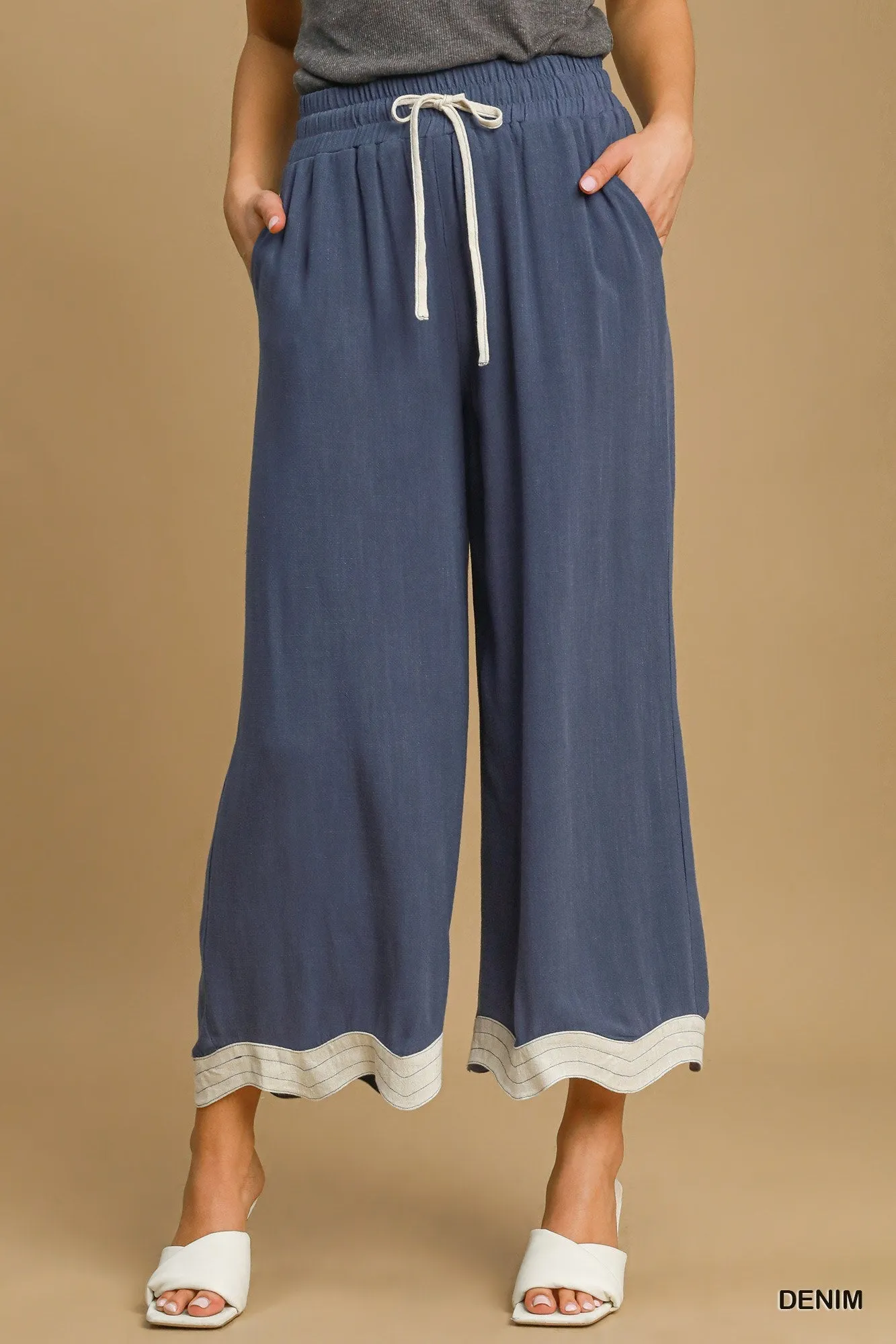 Scalloped Hem Pants- Denim