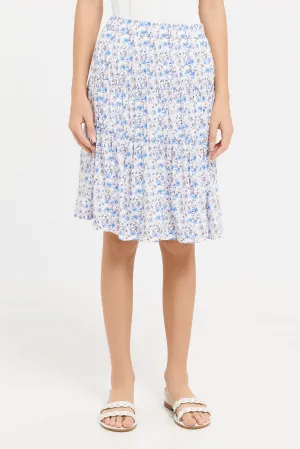 Senior Girls Blue Floral Print Tiered Skirt