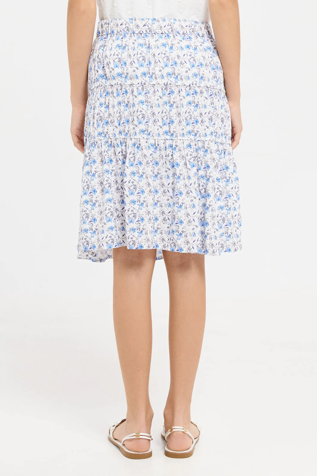 Senior Girls Blue Floral Print Tiered Skirt