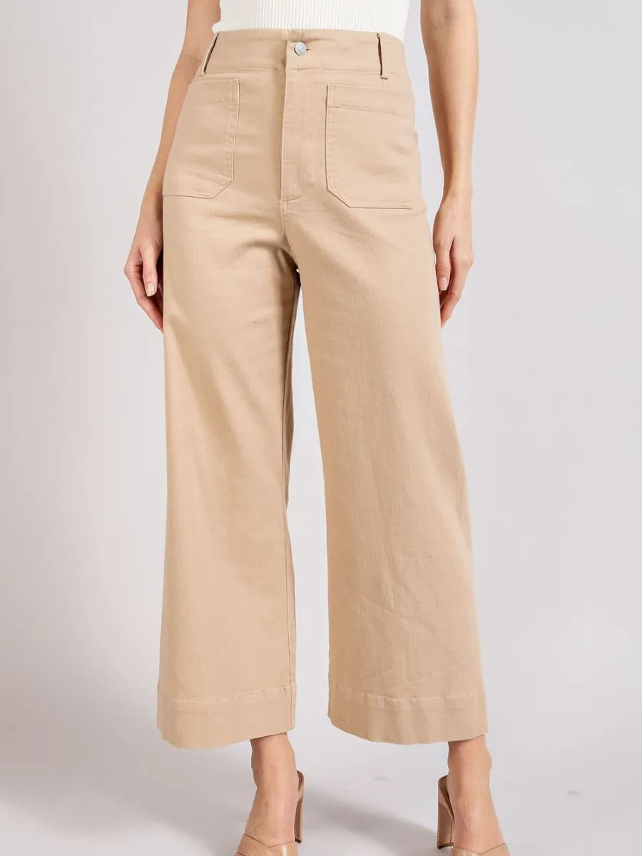 Simple Style Wide Leg Cropped Pants