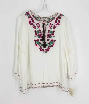 Size XL Wh/Pu/Gr Floral Embroidered NEW Designer Top-3/4 Sleeve