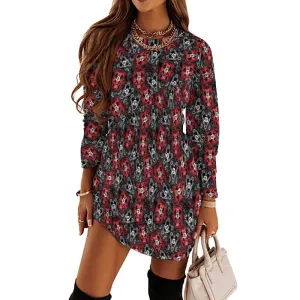 Steamboat Mickey And Minnie Cards Long Sleeve Patchwork T-shirt Dress