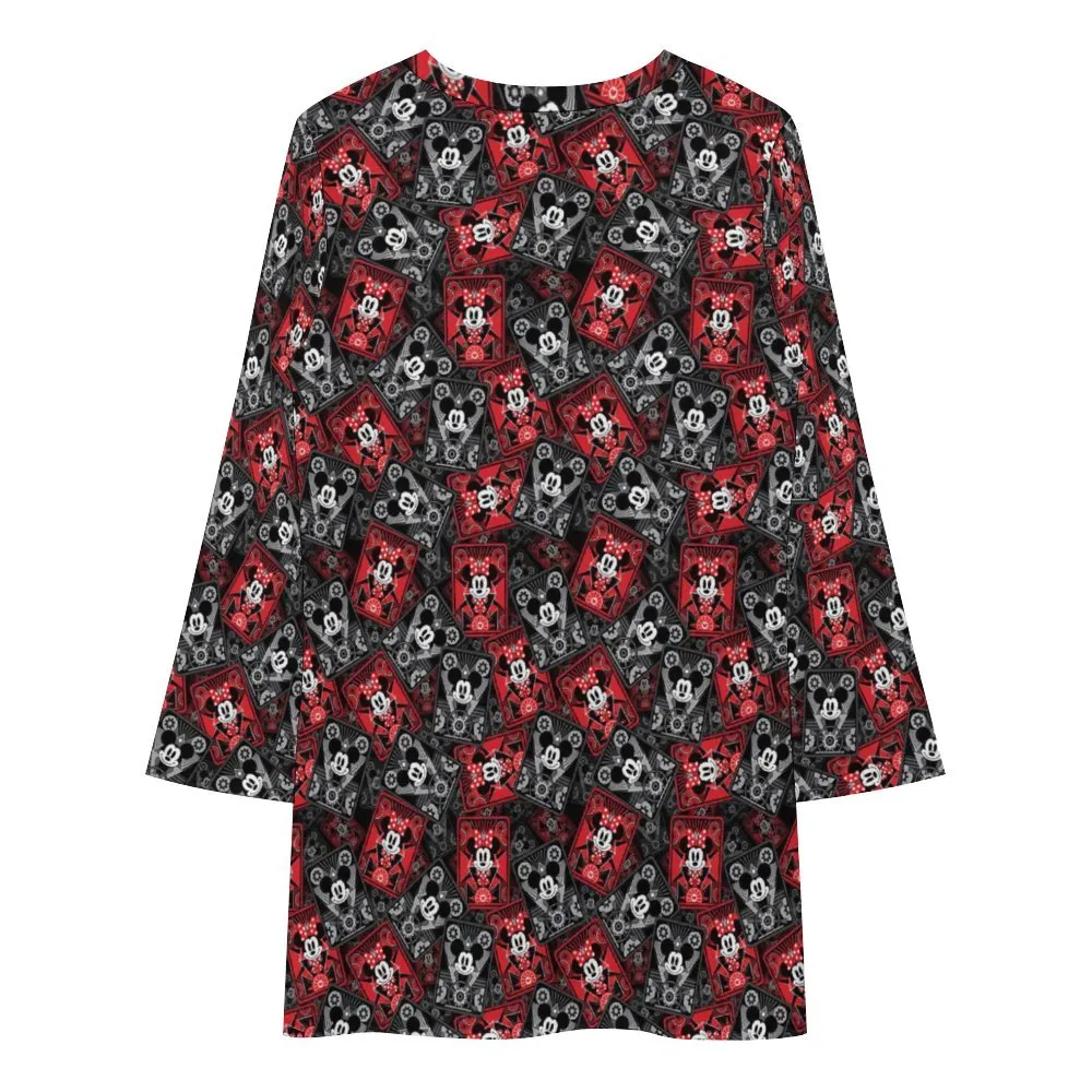 Steamboat Mickey And Minnie Cards Long Sleeve Patchwork T-shirt Dress