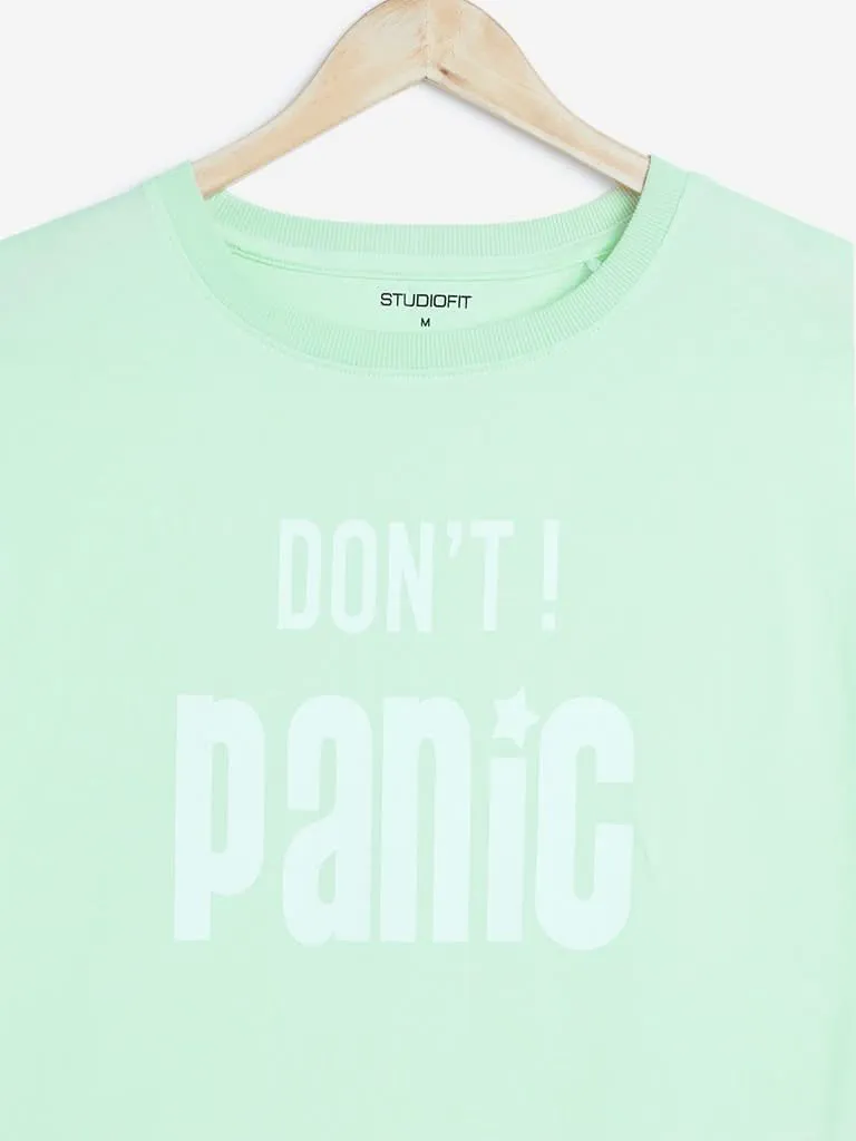 Studiofit Mint Text Printed Power T-Shirt