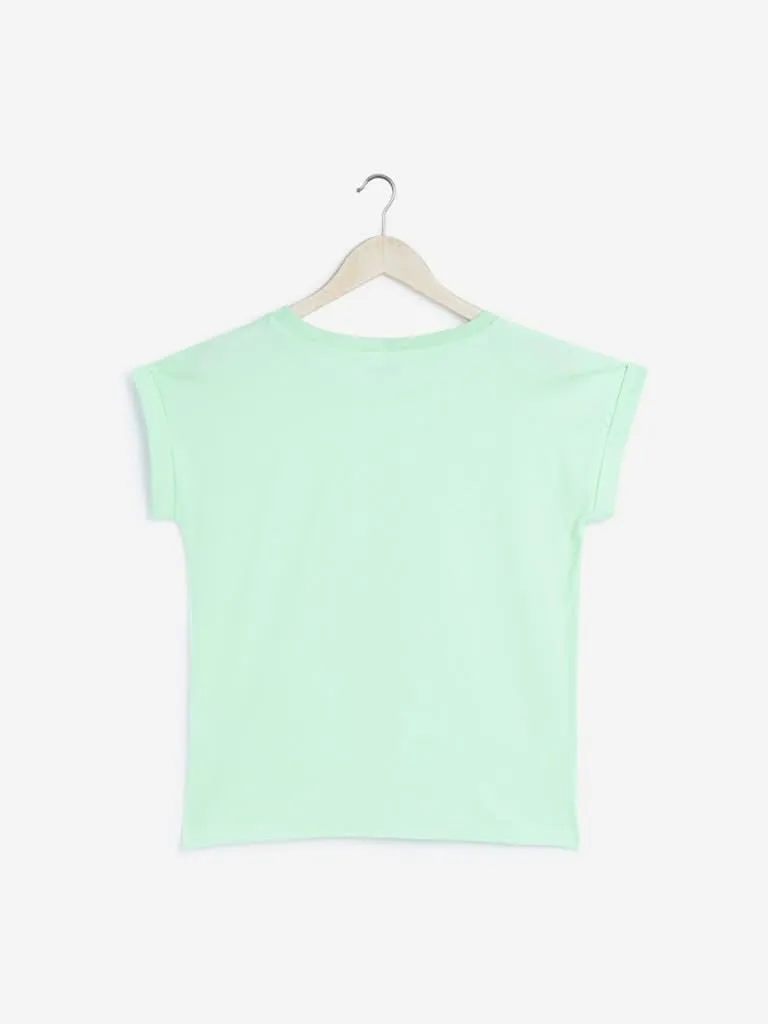 Studiofit Mint Text Printed Power T-Shirt