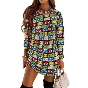 Super Heroes Eyes Long Sleeve Patchwork T-shirt Dress