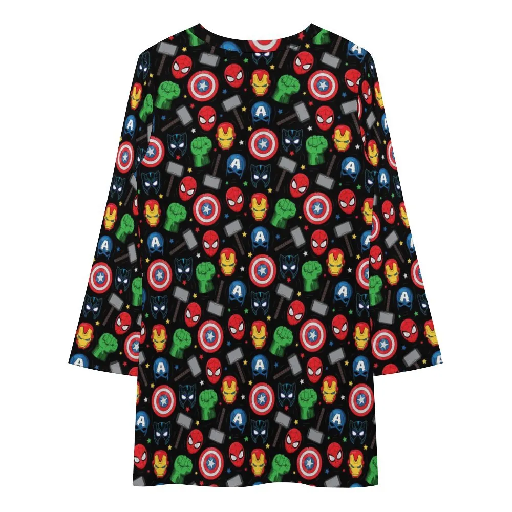 Super Heroes Long Sleeve Patchwork T-shirt Dress