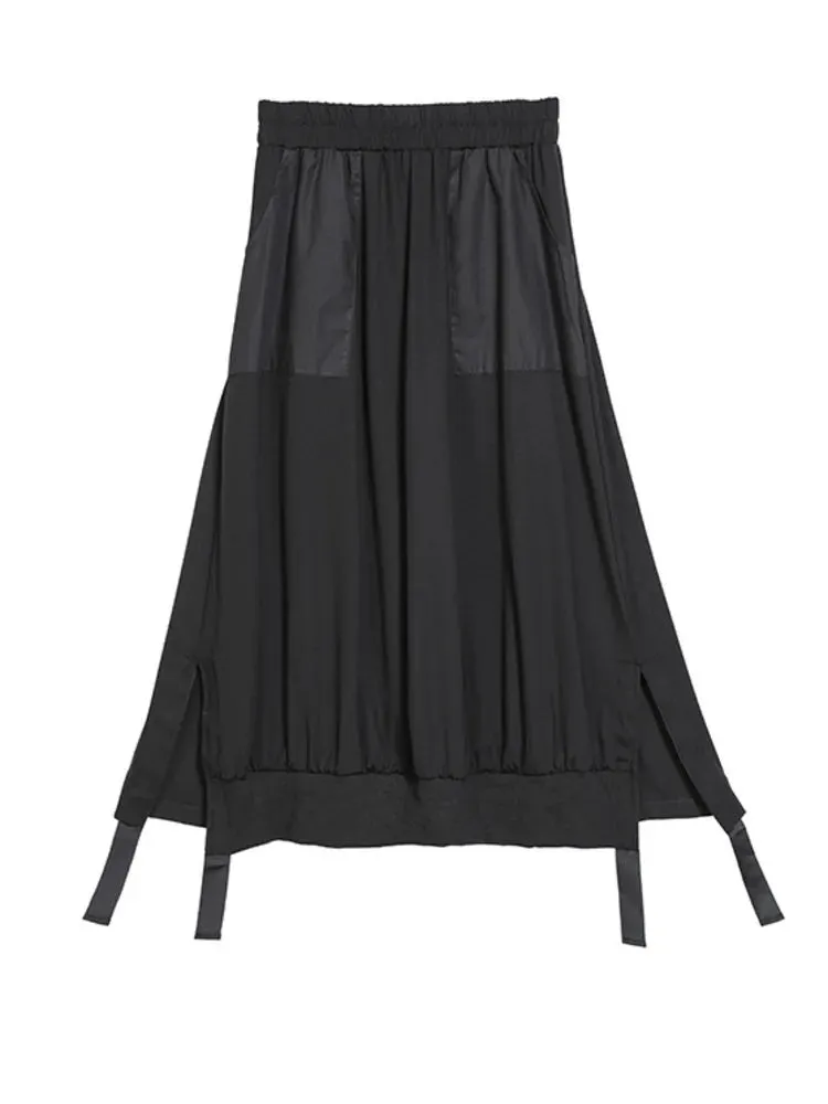 TEEK - Ribbon Black Spliced Half Body Skirt