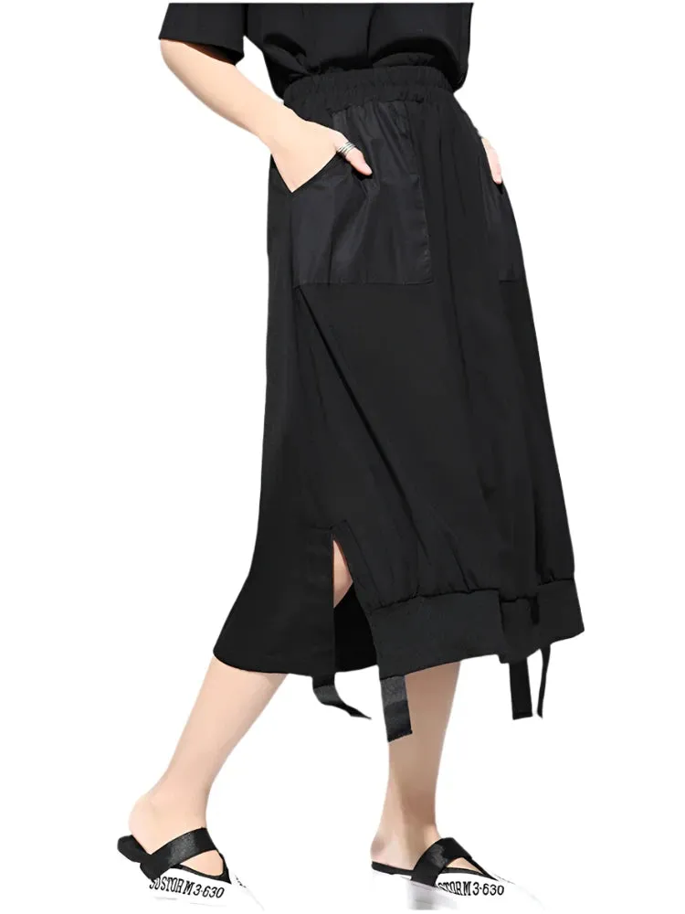 TEEK - Ribbon Black Spliced Half Body Skirt