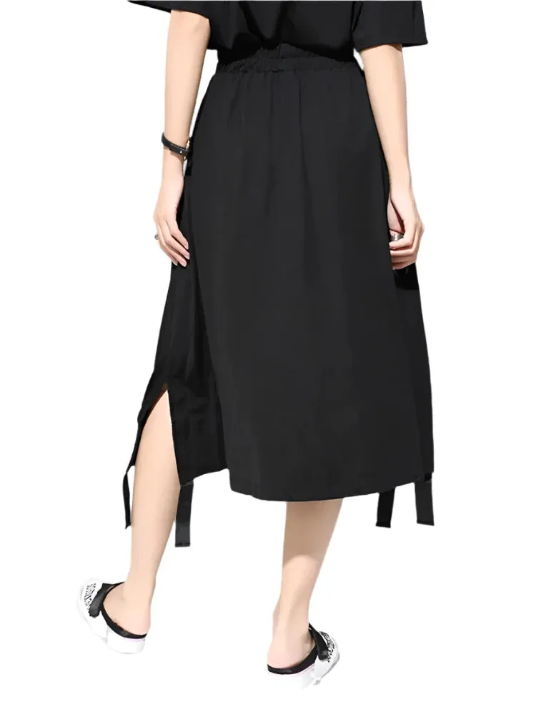 TEEK - Ribbon Black Spliced Half Body Skirt