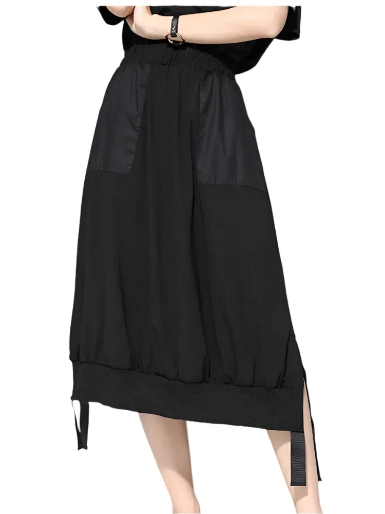 TEEK - Ribbon Black Spliced Half Body Skirt