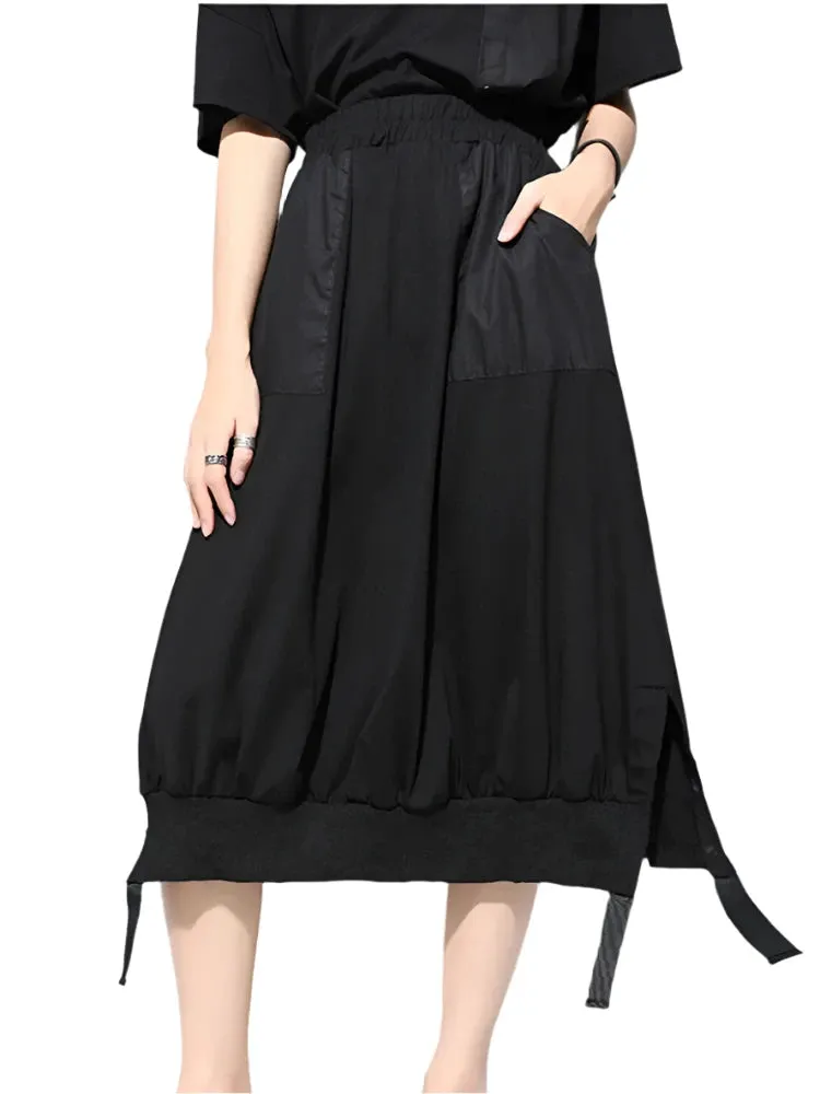 TEEK - Ribbon Black Spliced Half Body Skirt