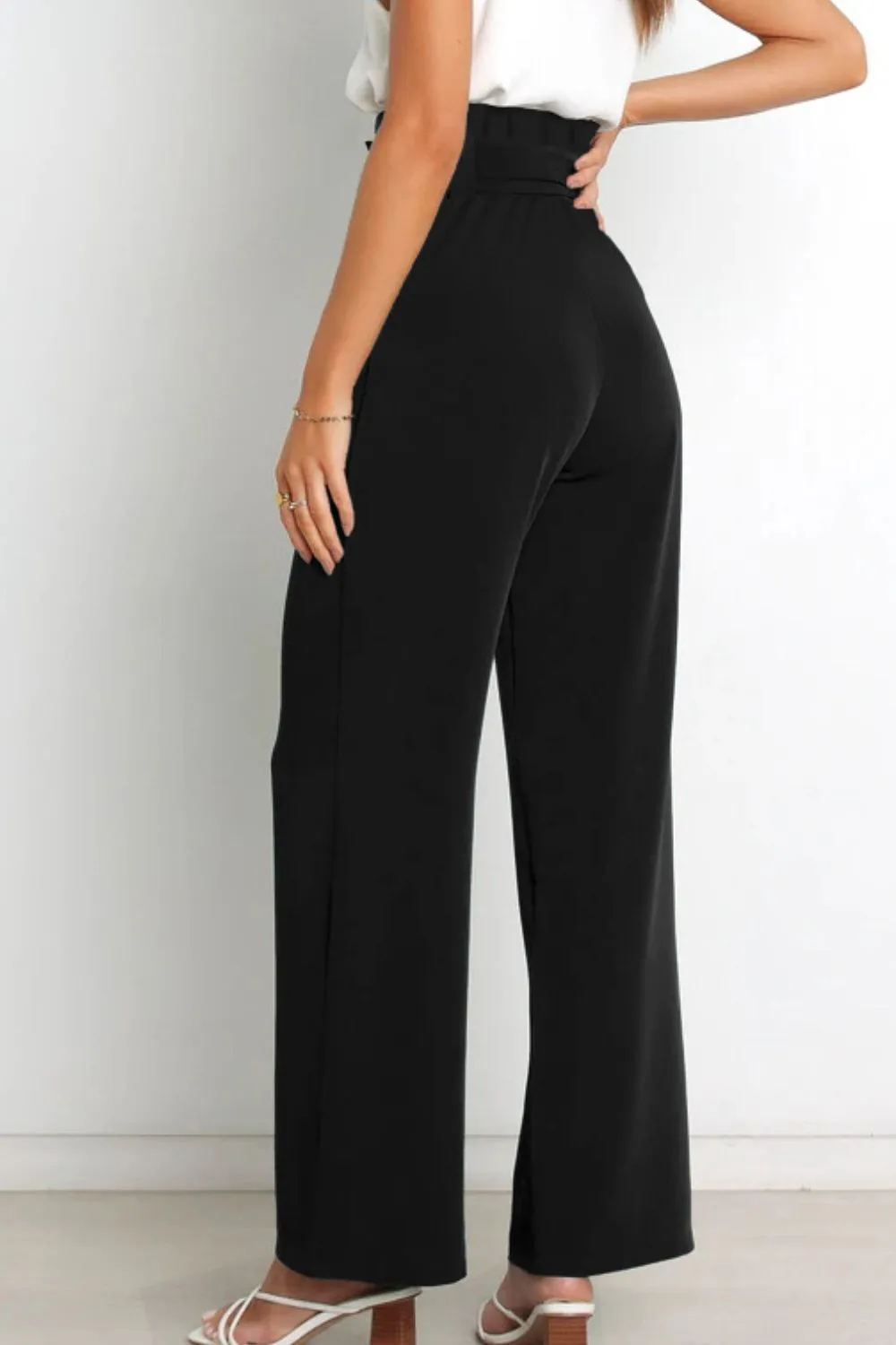 Tie Front Paperbag Wide Leg Pants